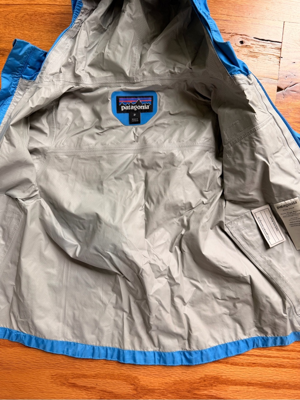 Patagonia Kids Bright Blue Hooded Raincoat 3T ๐ ๐ง๏ธ H2No - Picture 6 of 8